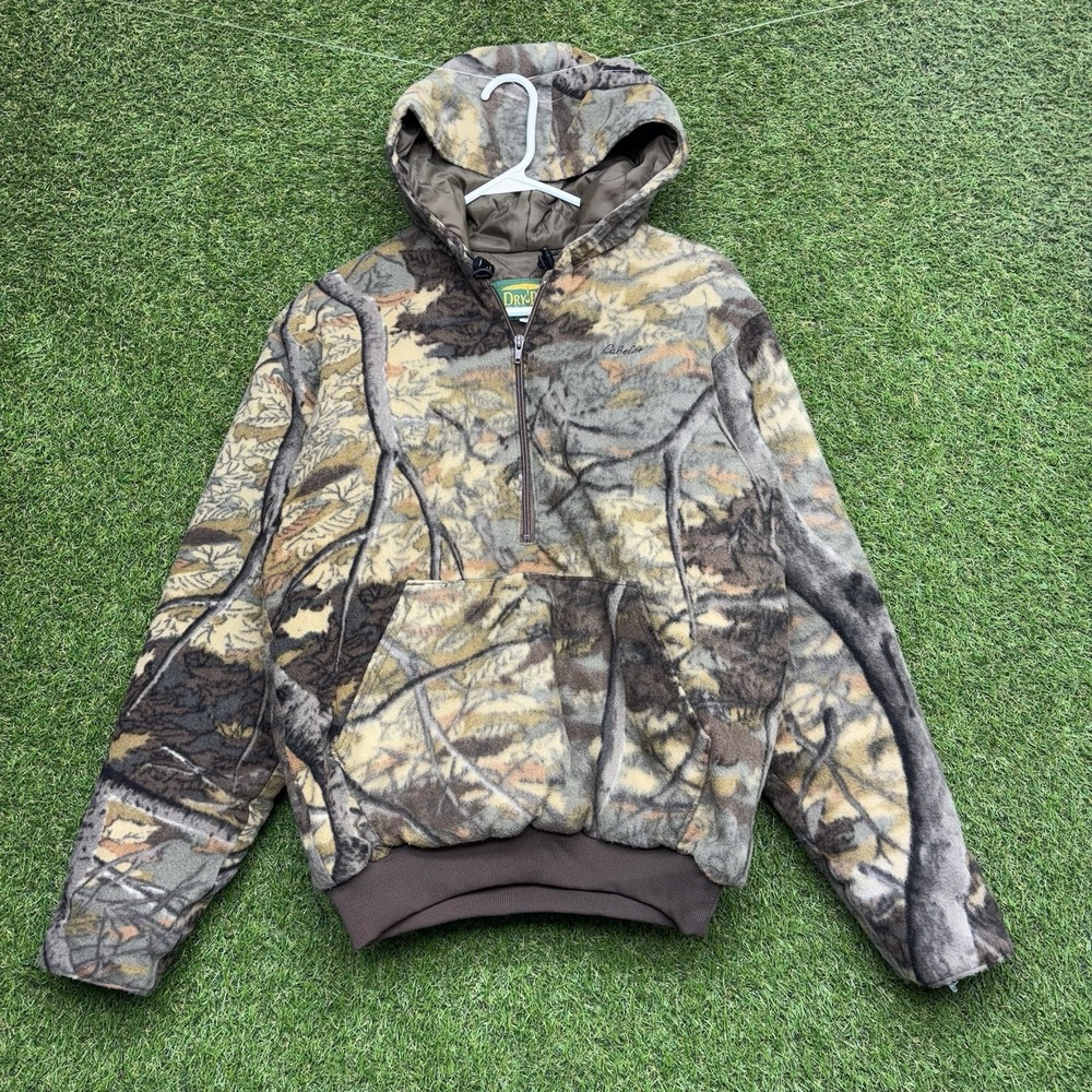 Vintage Cabelas DryPlus Jacket Mens Medium Camouflage Hunting Hooded USA Outdoor